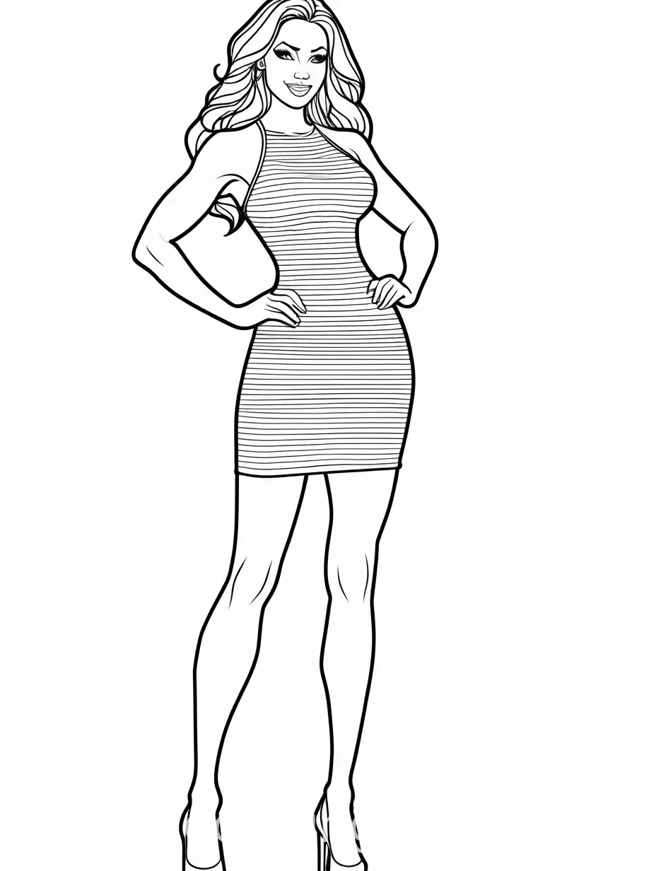 Rock-Wrestler-Coloring-Page-in-Bodycon-Dress-and-Heels