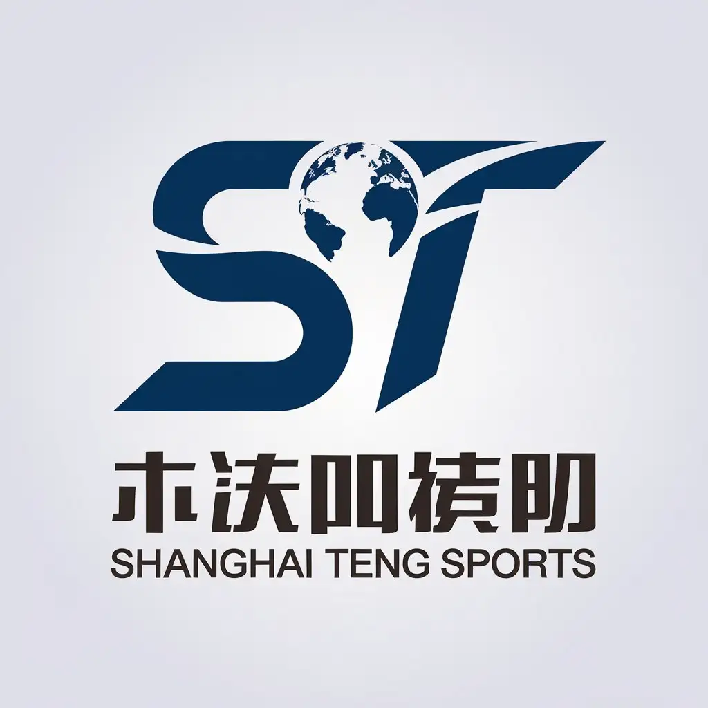 a vector logo design,with the text " Shanghai Teng Sports", main symbol:ST health sport athletics Earth,Moderate,be used in Sports Fitness industry,clear background