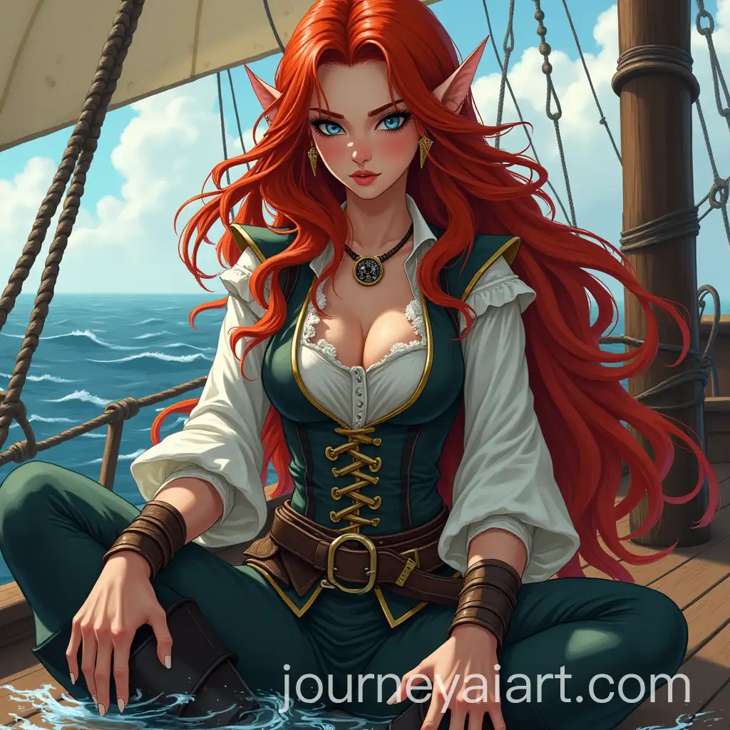 HalfElf-Pirate-Captain-with-Crimson-Hair-on-Ship-with-Floating-Water