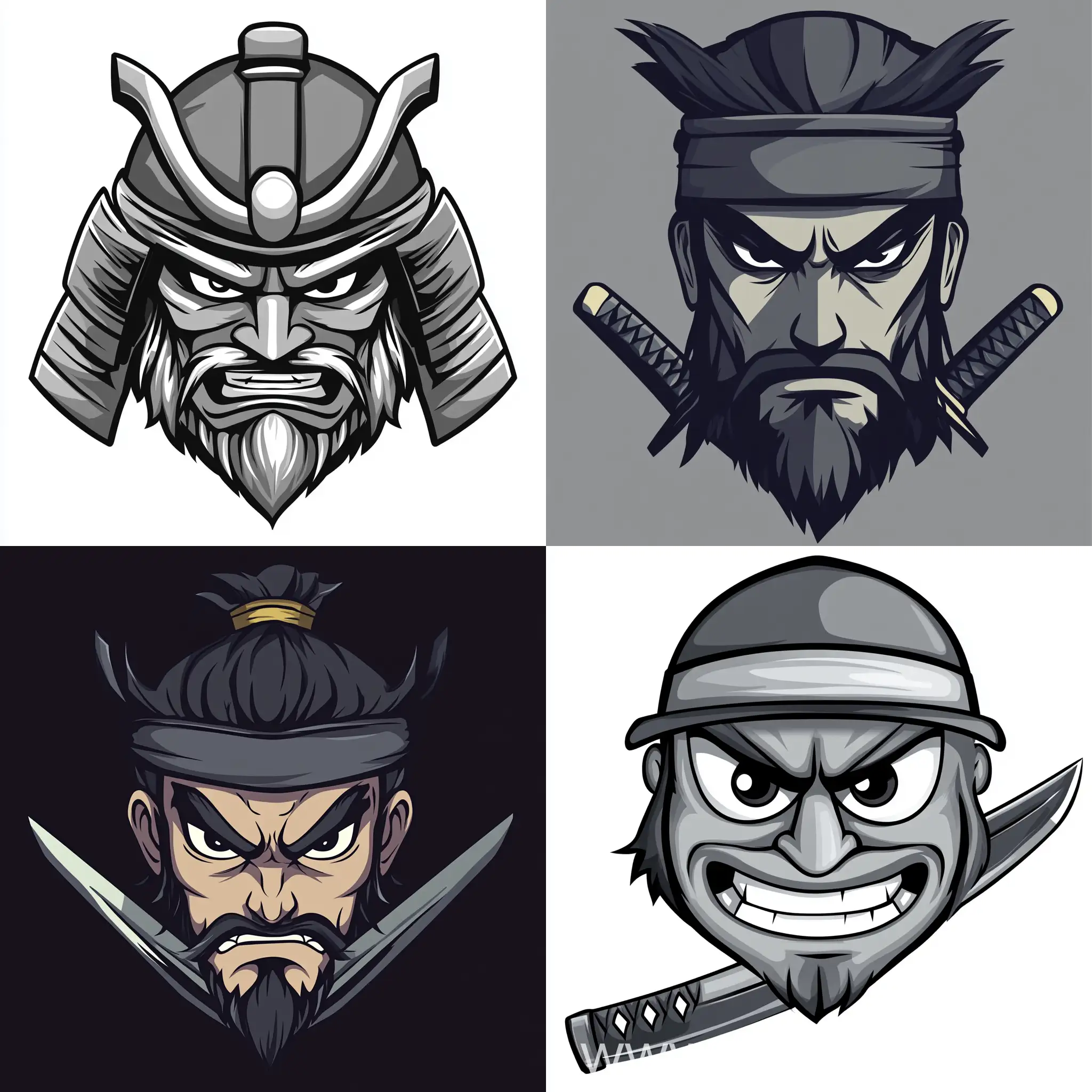 Samurai-Warrior-with-Sword-in-Gray-Cartoon-Style