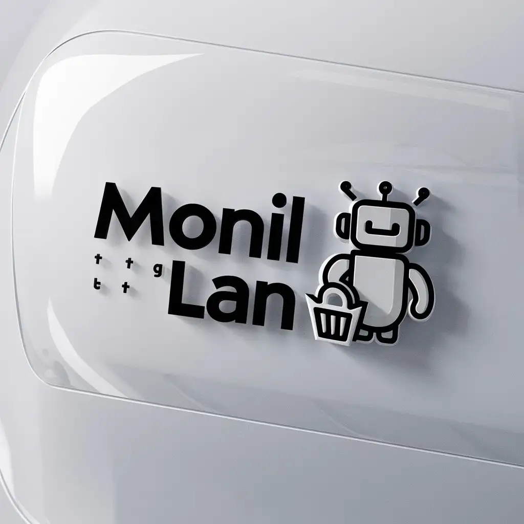 a logo design,with the text "Monil lan", main symbol:AI shopping chatbot,Minimalistic,be used in Technology industry,clear background