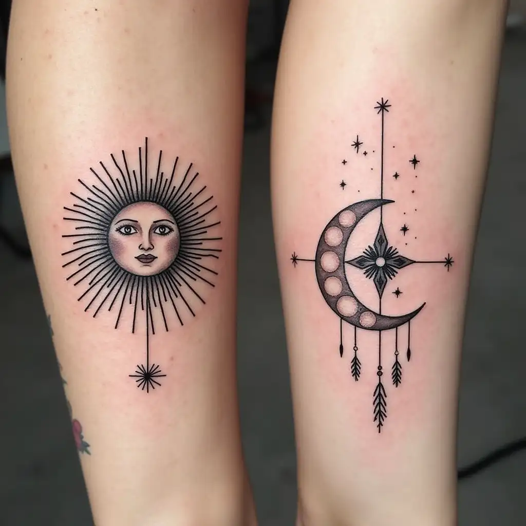 Matching-Celestial-Tattoos-Empowering-Sun-and-Moon-Designs-for-Sisters