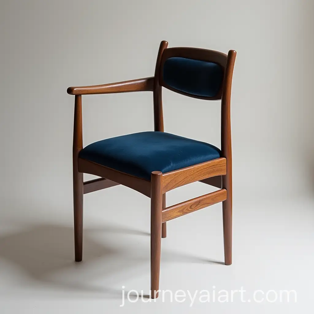 Elegant-Teak-Wood-Dining-Chair-with-Armrests-and-Blue-Velvet-Cushion