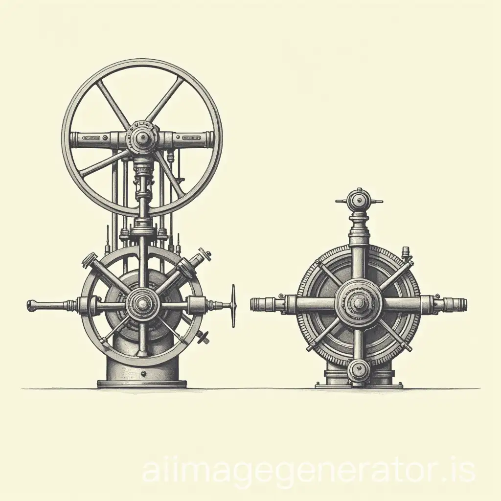 A simple diagram of an old internal combustion engine, along with a more complex aircraft engine of modern times