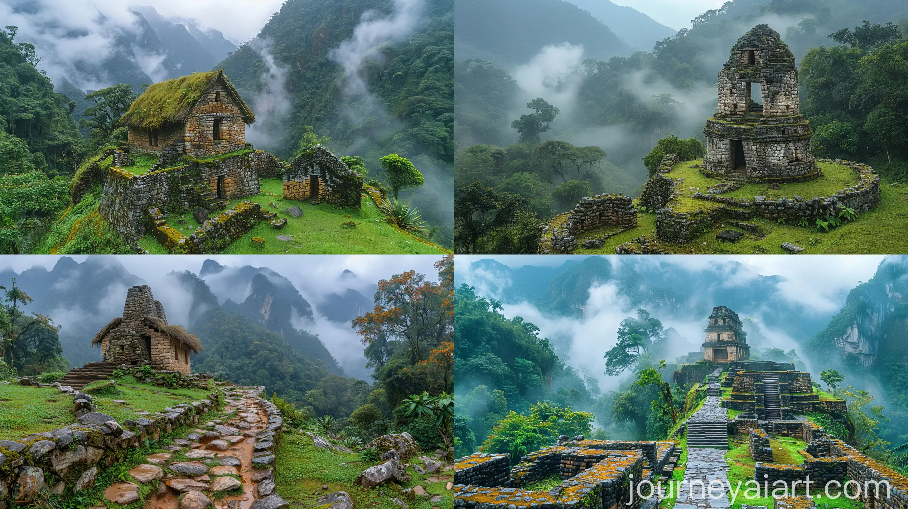 Ancient-Inca-City-Ruins-and-Stone-Temples-in-Jungle-Landscape