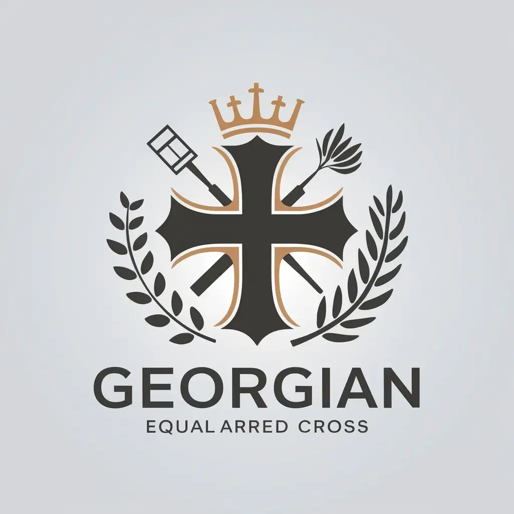 a vector logo design,with the text "Georgian equal-armed cross, crown, book, olive branch", main symbol:Georgian equilateral cross,complex,be used in Education industry,clear background