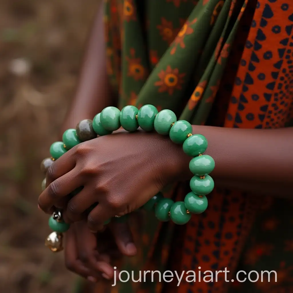 Green-Glass-Beaded-Bracelet-on-African-Womans-Hand-Product-Photo