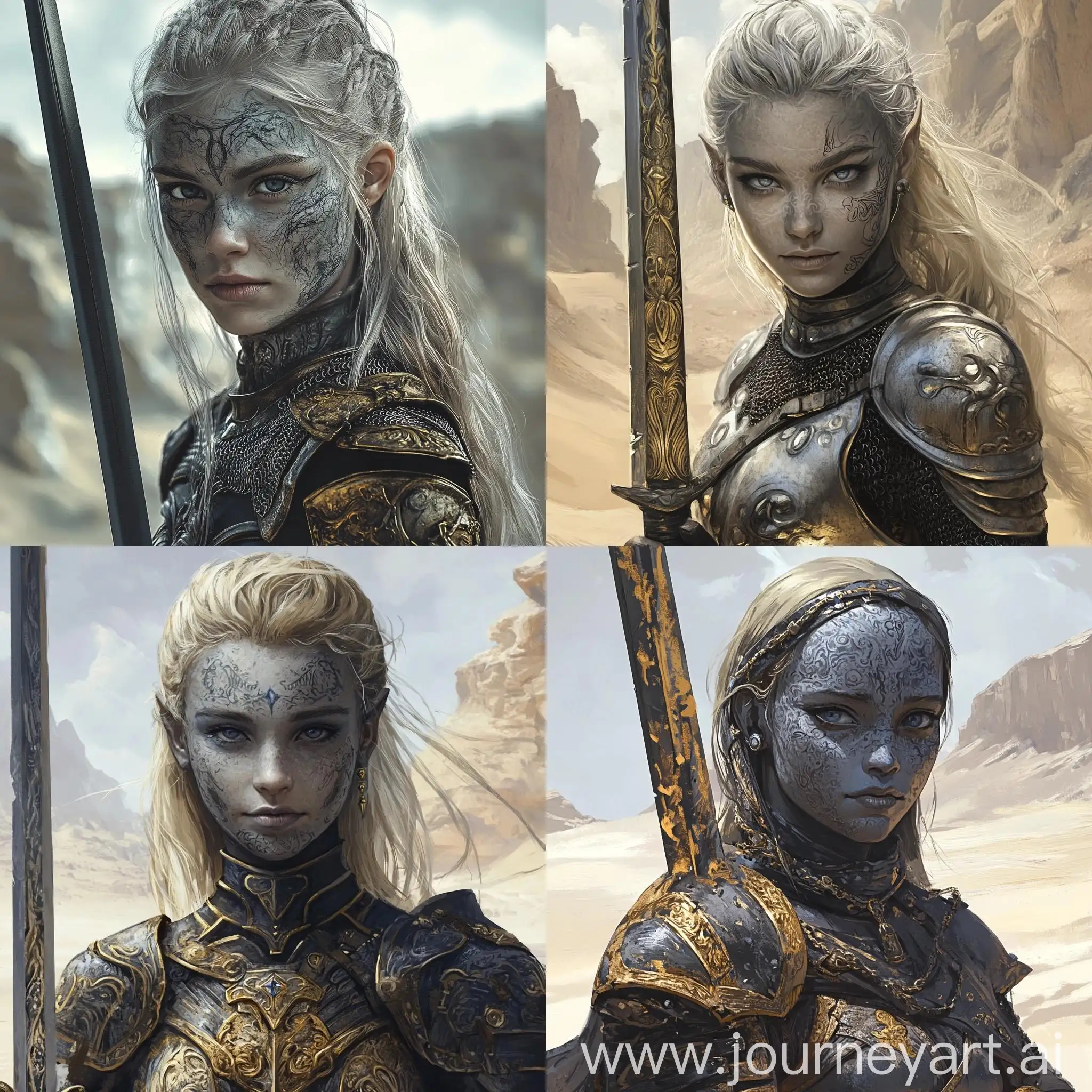 Fantasy-Stone-Girl-Warrior-with-Sword-in-Desert-Mountains