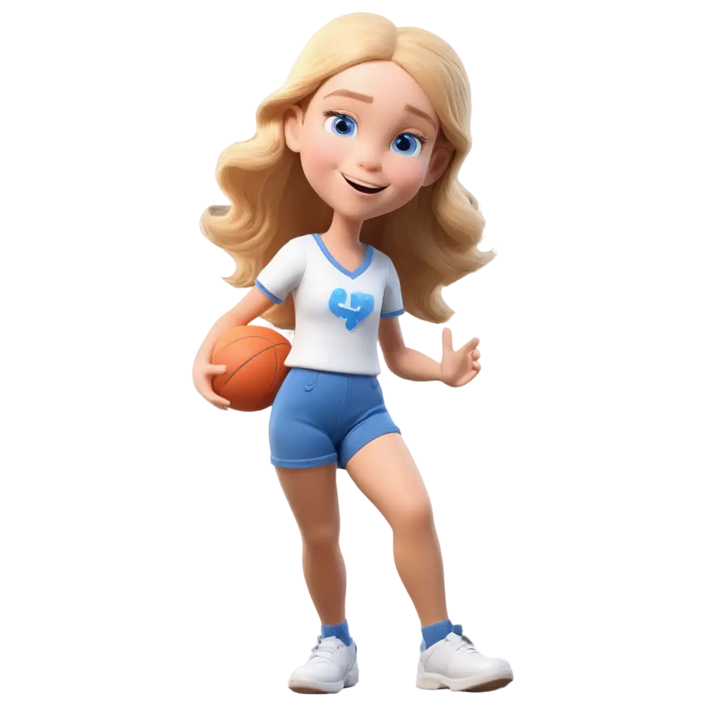 3D DESIGN OF A BLOND GIRL WITH BLUE EYES PLAYING BALL