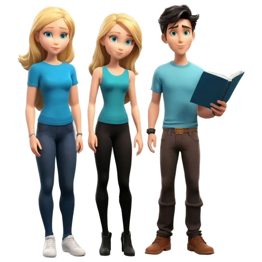 BlondeHaired-BlueEyed-Cartoon-Girl-and-DarkHaired-Boy-with-Green-Eyes-Studying-Anatomy-PNG-Image