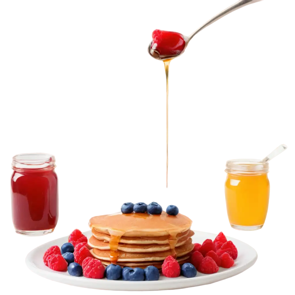 Delicious-Pancakes-with-Fresh-Berries-and-Honey-PNG-Image-for-Culinary-Content