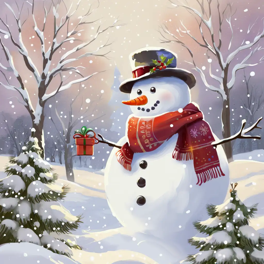 Christmas Snowman Painting in Festive Colors