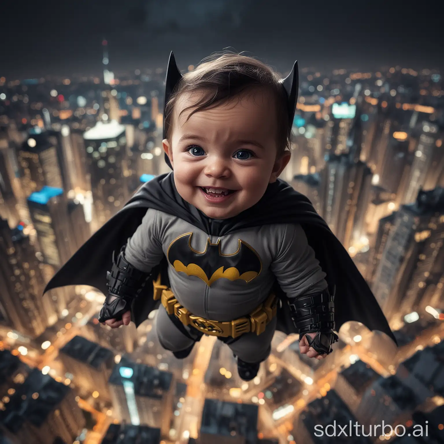 Happy-Baby-Dressed-as-Batman-on-City-Rooftop