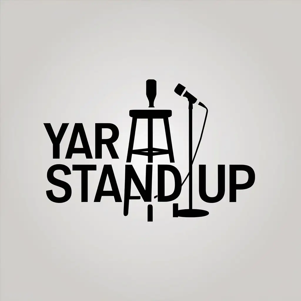 a vector logo design,with the text "Yar Stand Up", main symbol:a high bar stool with a microphone on it,Minimalistic,be used in Entertainment industry,clear background