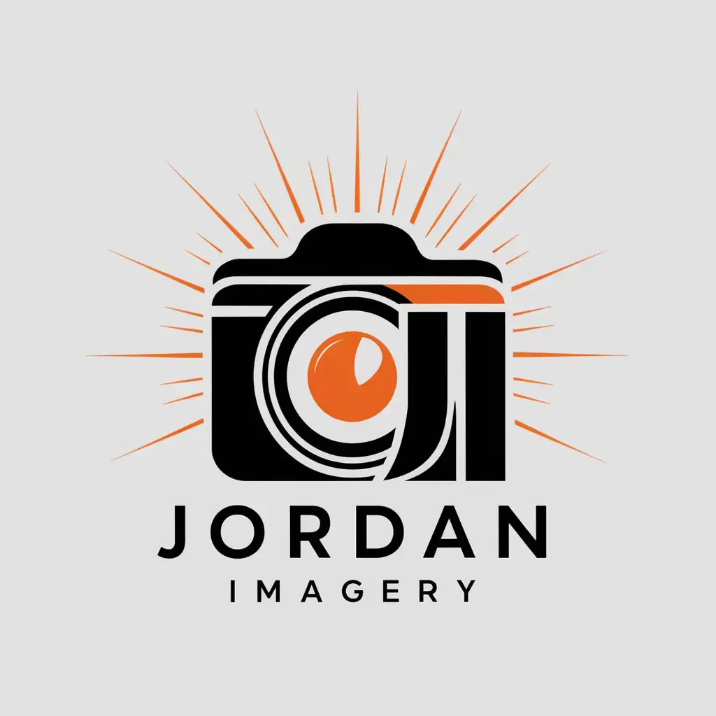 LOGO Design for Jordan Imagery Camera and Sunburst Theme with Orange and White Elements