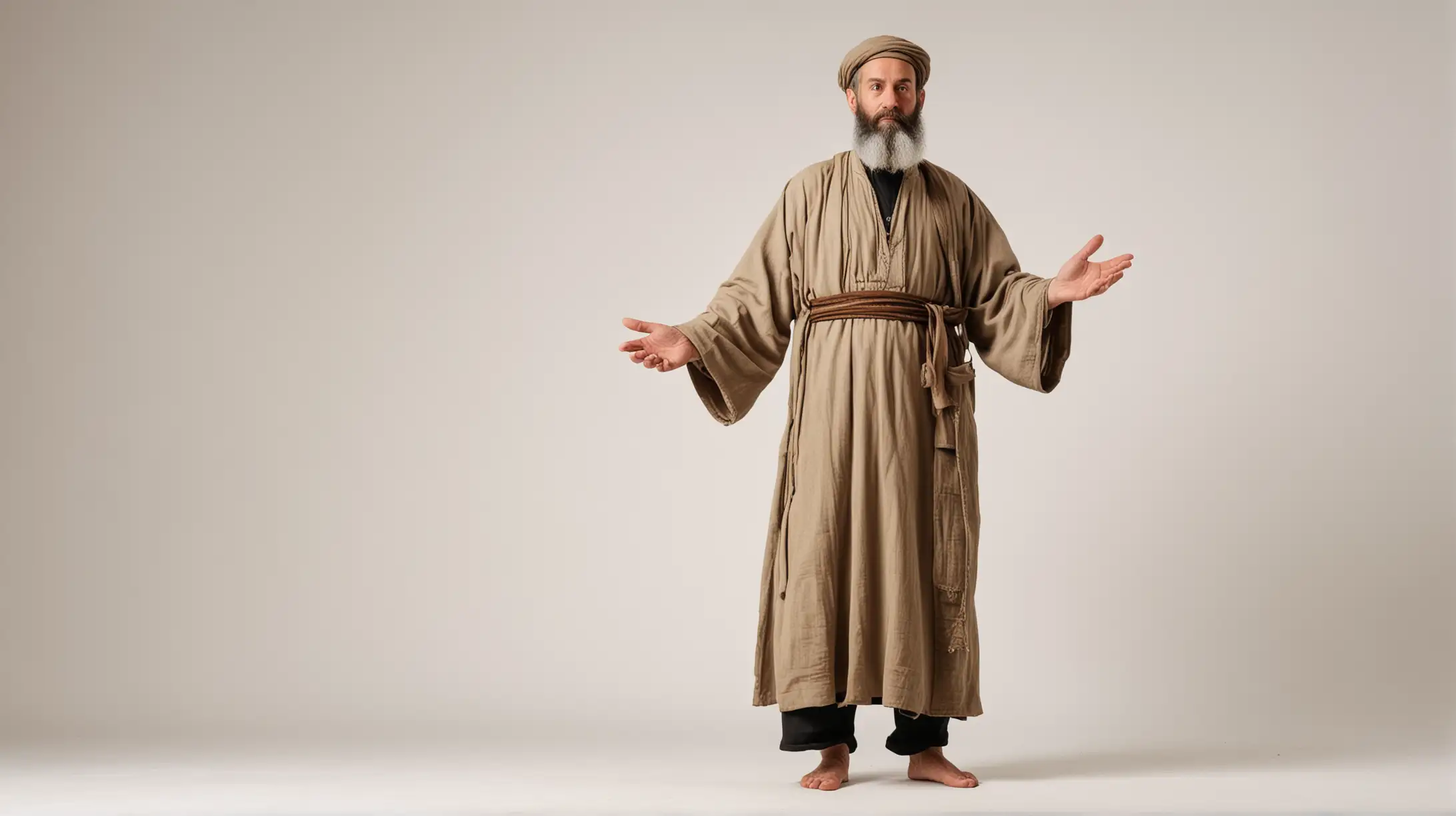 Ancient Hebrew Priest Aaron Standing Barefoot on White Background