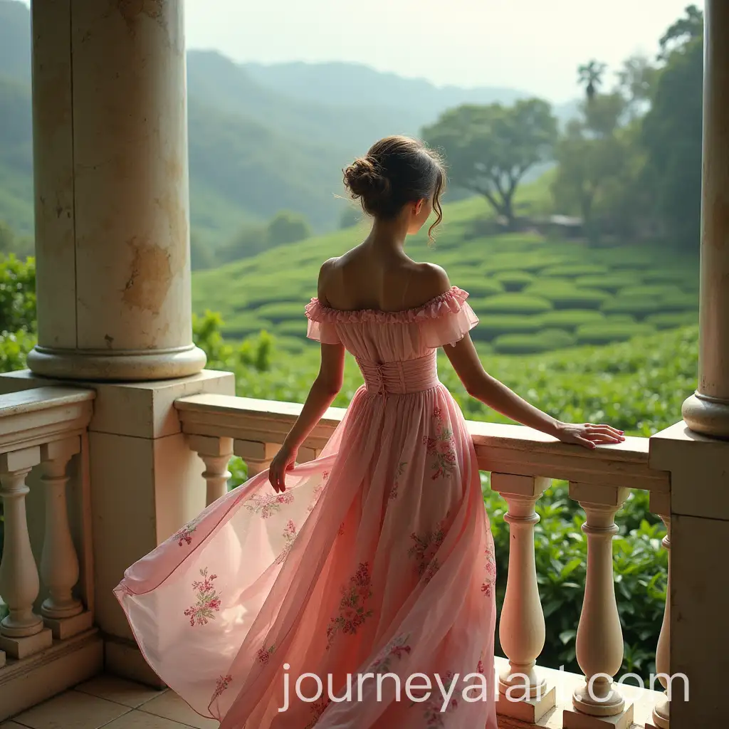 Victorian-Girl-in-Pink-Floral-Dress-at-Sri-Lankan-Tea-Estate