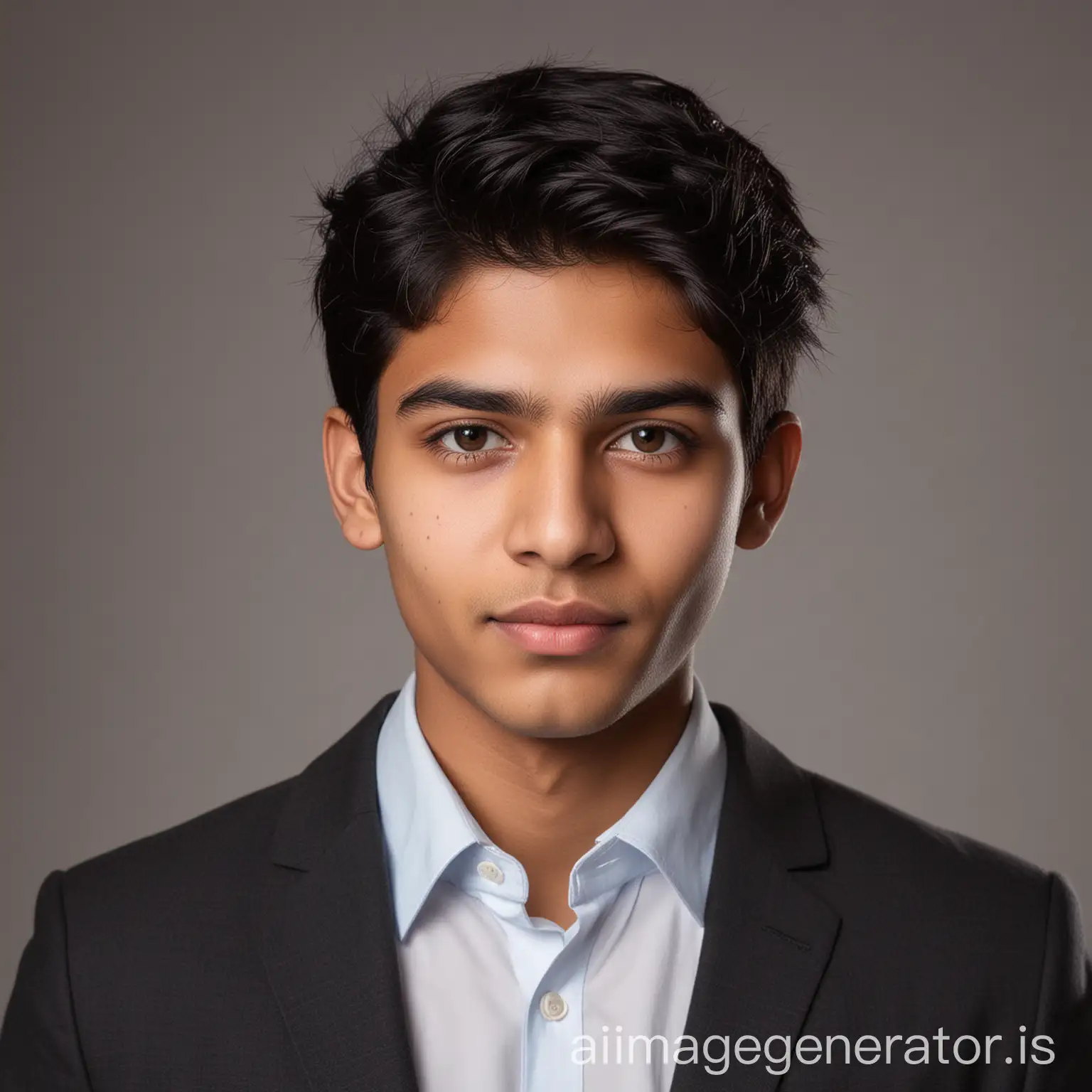 20 year old indian boy With fair skin round face Posing for a linkedin picture in formalsformed light in background