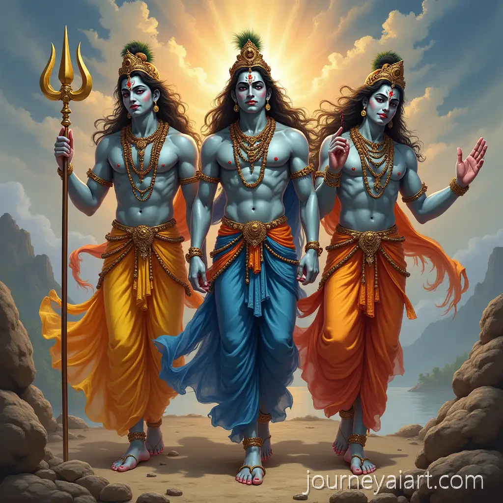 Hindu-Trinity-of-Brahma-Vishnu-and-Shiva-in-Divine-Celestial-Setting