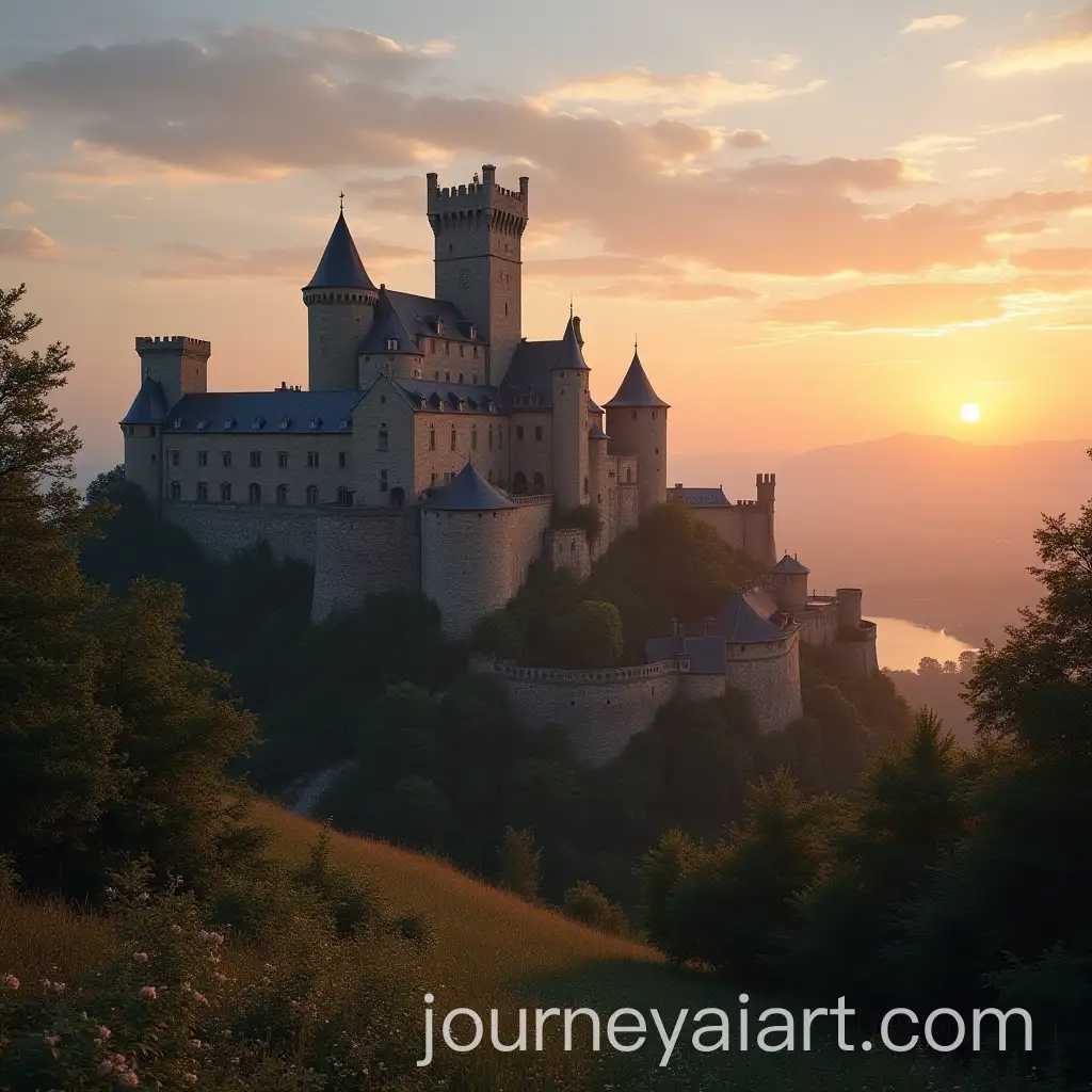 Medieval-Castle-and-Village-at-Sunset