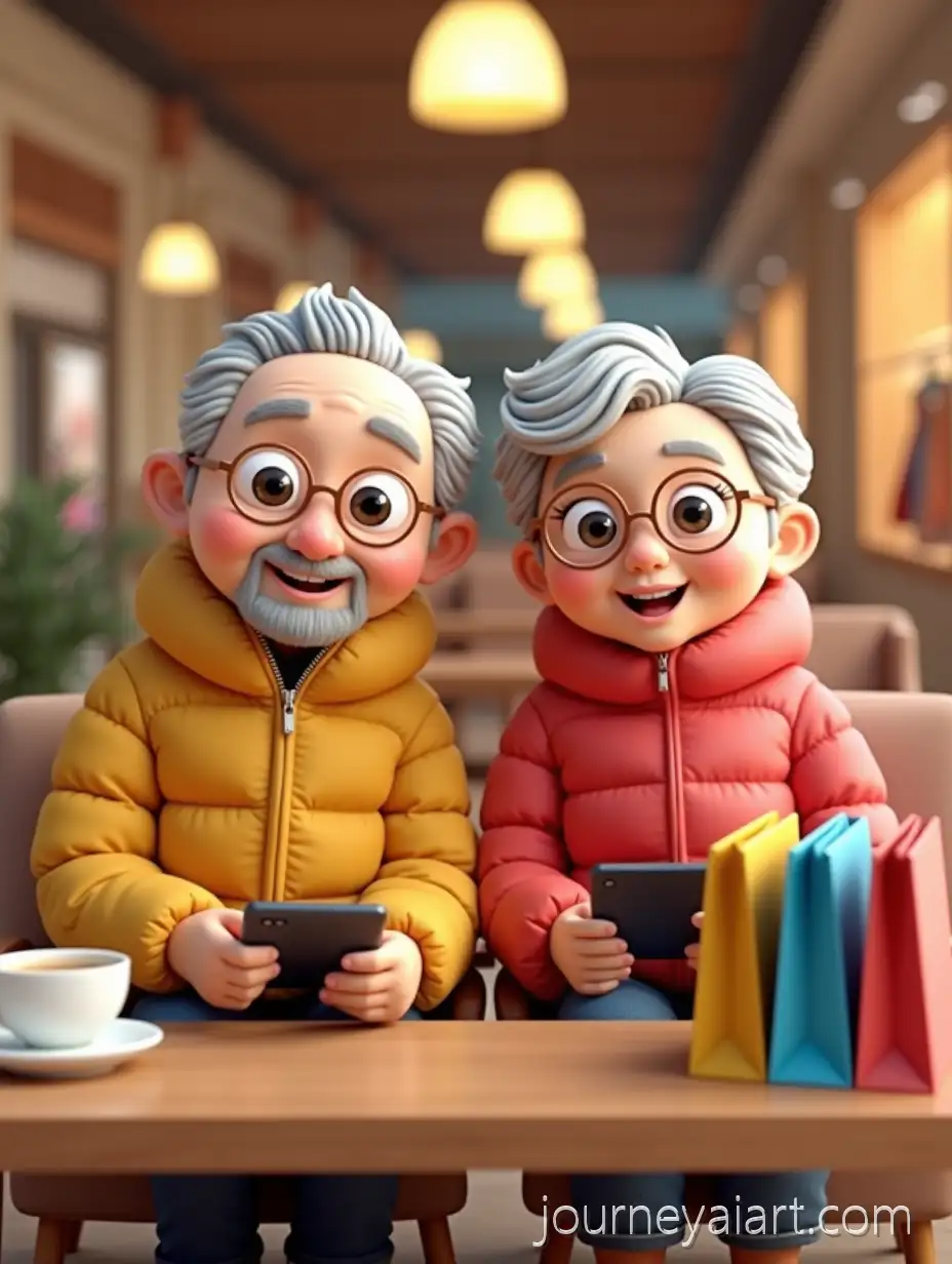Senior-Asian-Couple-EnjoyingSenior-couple-in-mall-Shopping-at-a-Cozy-Mall-Cafe-in-Cute-Cartoon-Style