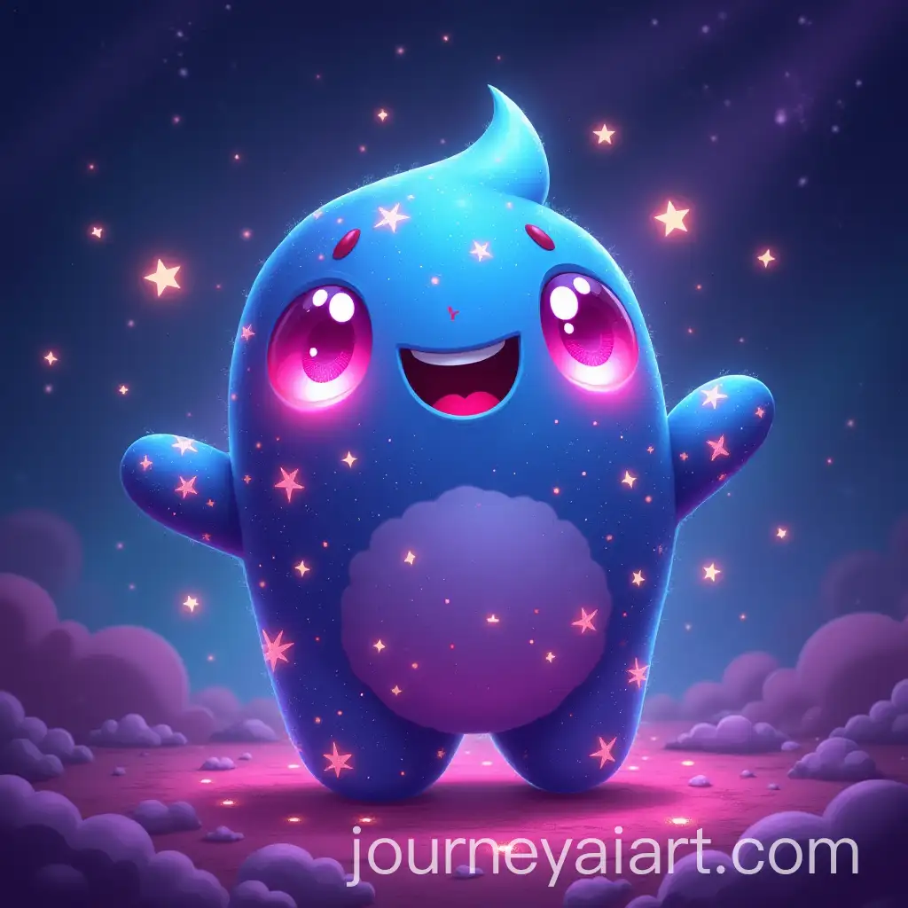 Om-Nom-from-Cut-the-Rope-in-a-Glowing-GalaxyThemed-2D-Illustration