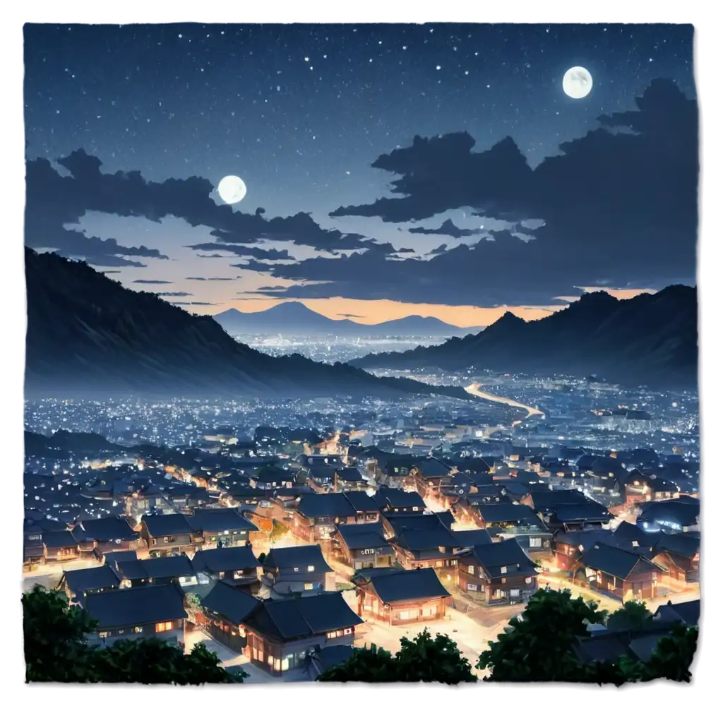 Anime-Village-Night-View-from-High-AboveAI-Art-PNG-Usage-with-Clouds-PNG-Capturing-Serene-Landscape-in-a-HighQuality-Format
