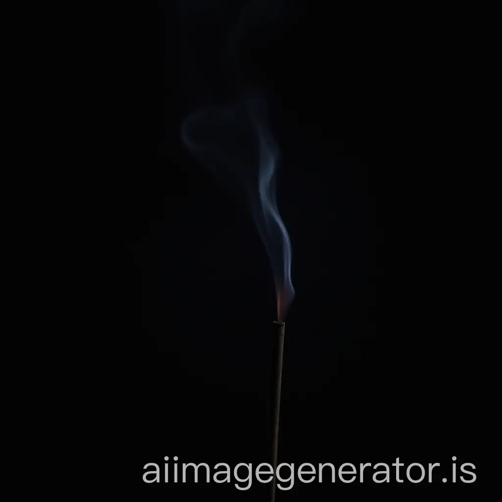 A stick of Incense gives off smoke on a black background