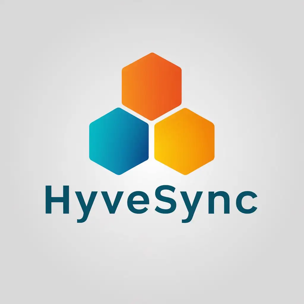 LOGO Design for HyveSync Minimalistic Vector Design with Three Honeycombs in Blue Orange and Yellow