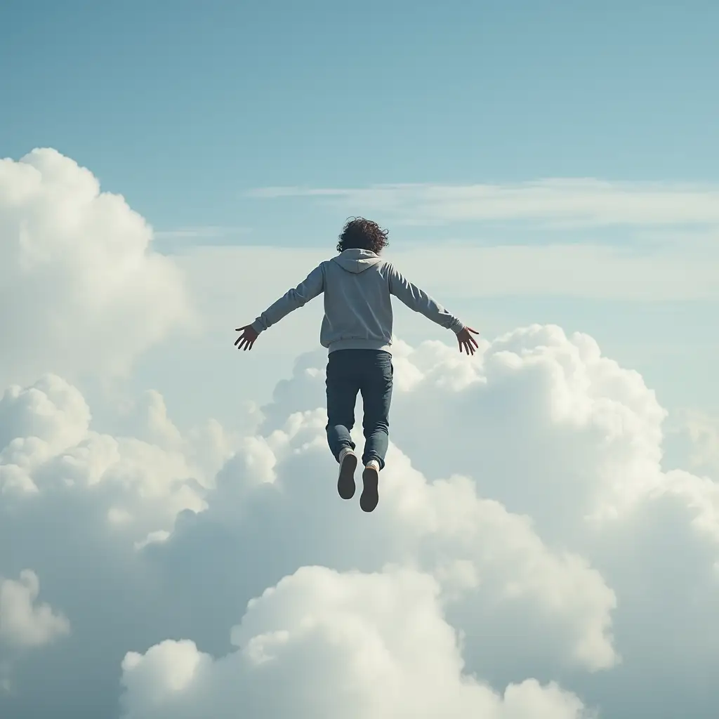 Human flying in sky