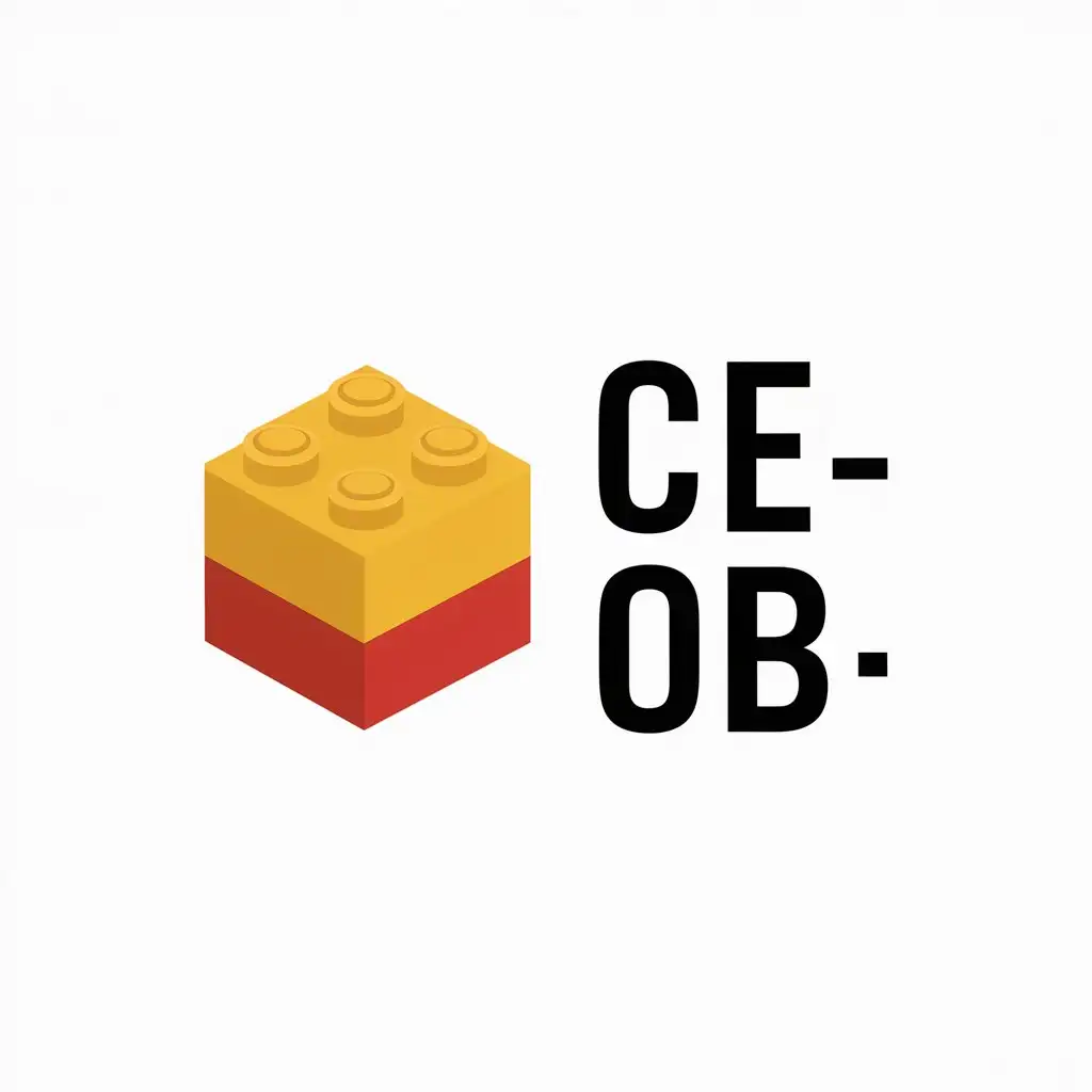 LOGO Design for CEPOB Minimalistic Yellow and Red Toy Brick Piece with Isometric Projection