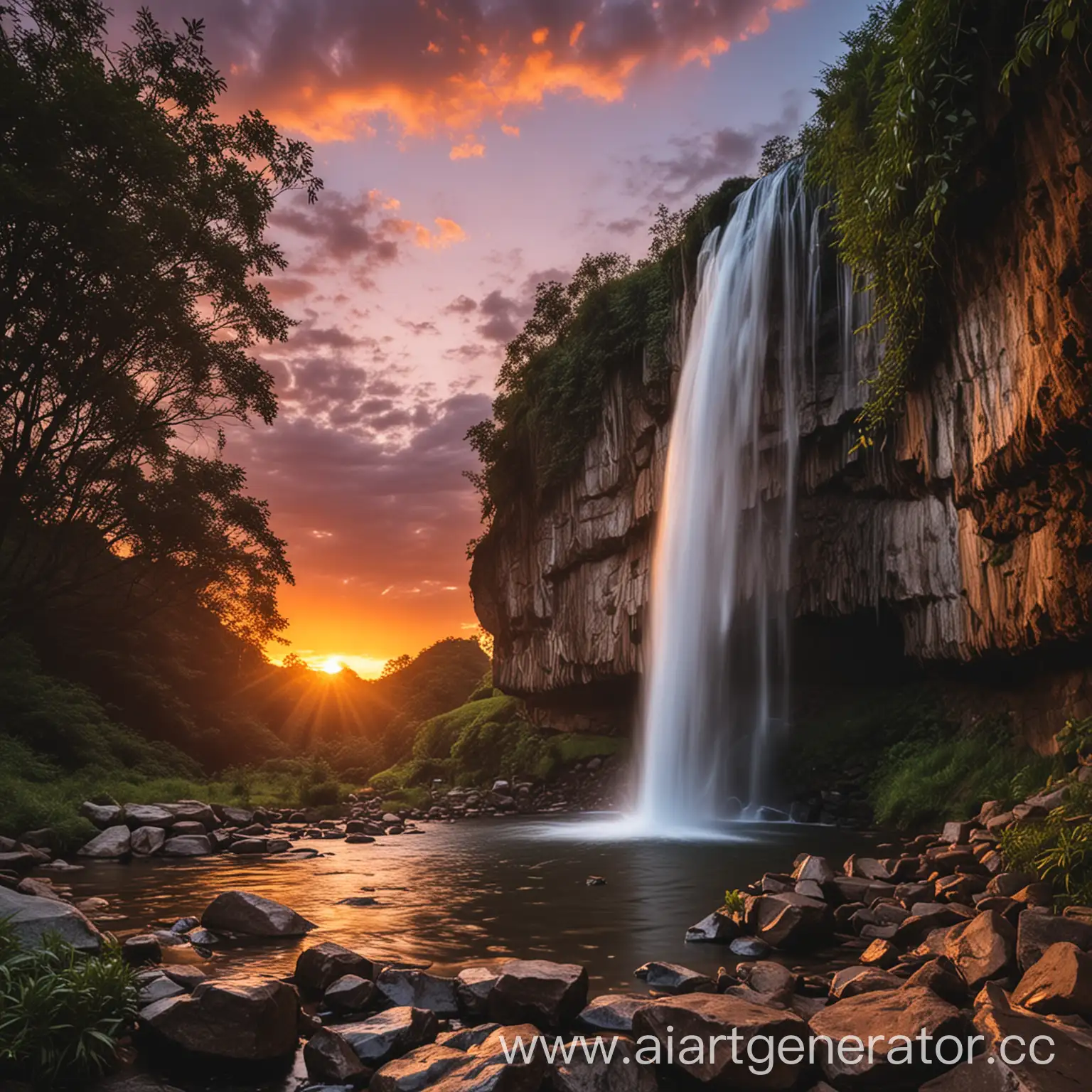 Serene-Waterfall-at-Sunset