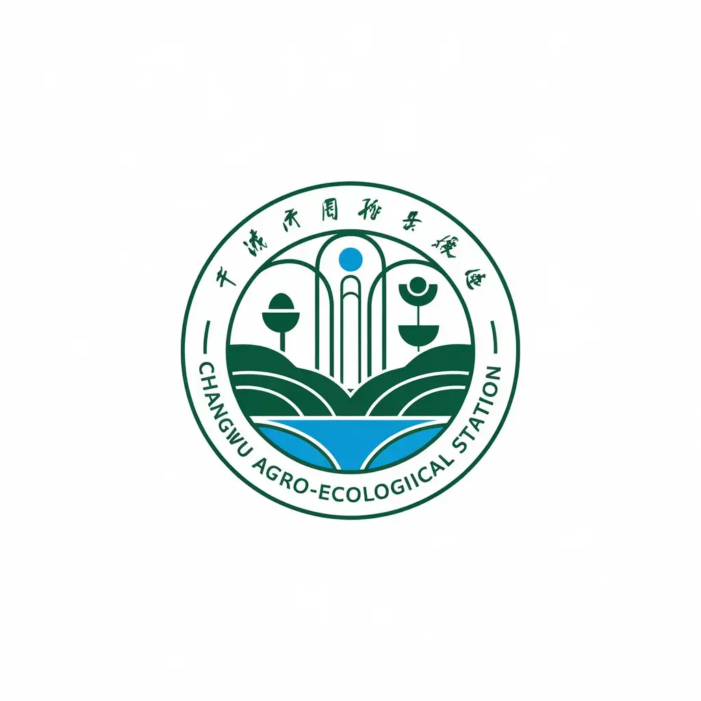 a vector logo design,with the text "Changwu Agro-ecological Station, Changwu Agro-ecological Station", main symbol:logo is round, logo elements should reflect the structure and function relationship of the ecological system of loess plateau farmland, the sustainable development of agriculture and ecosystem, high-quality agricultural development, water cycle. The name of the logo is on the outer circle,Moderate,be used in Technology industry,clear background