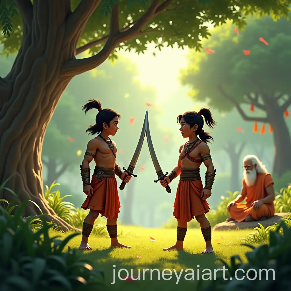 Indian-Warriors-Training-with-Swords-in-Lush-Forest-Clearing