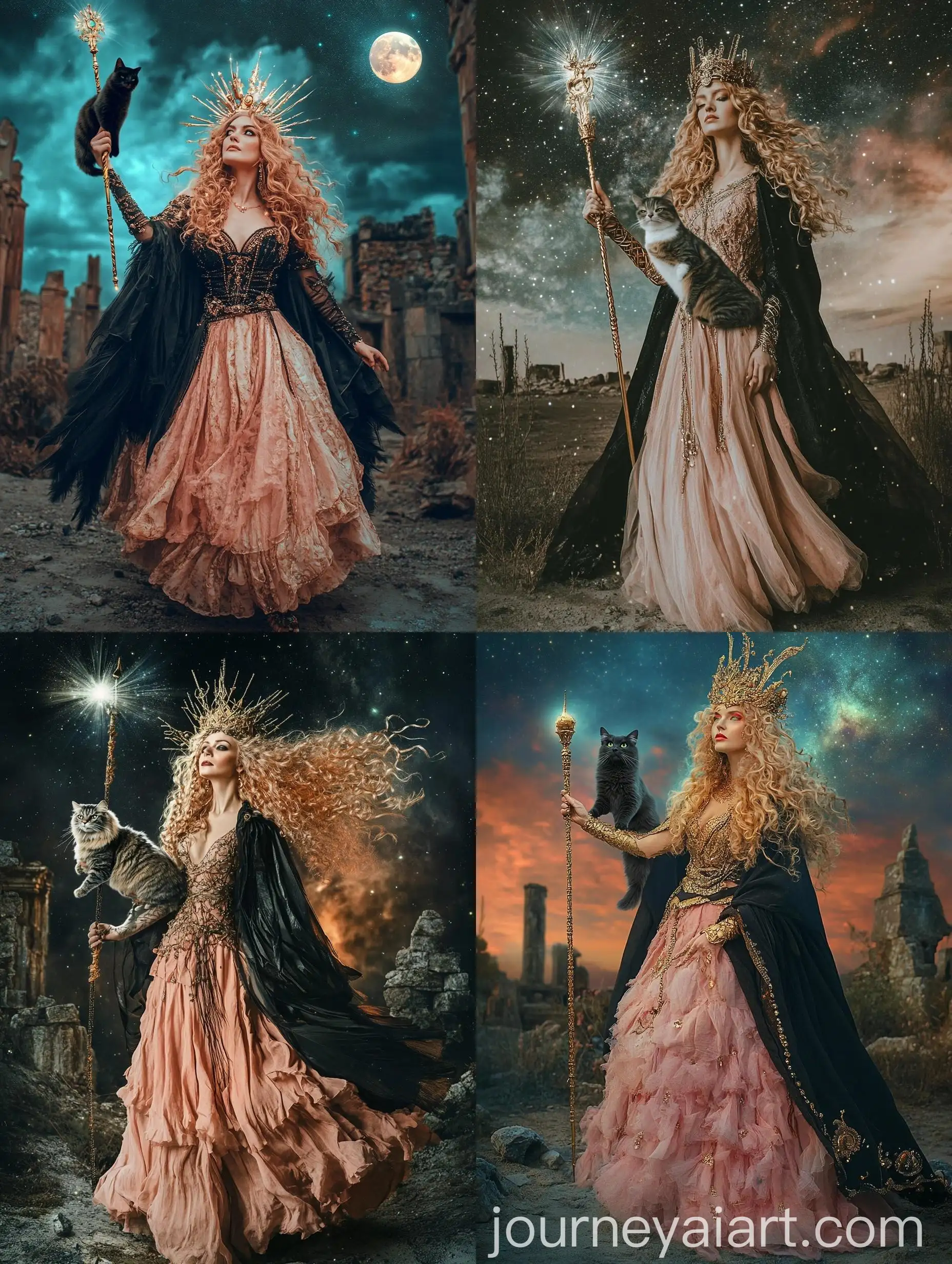 Surreal-Photo-of-Viking-Goddess-Freya-Levitating-with-Cat-and-Magical-Scepter