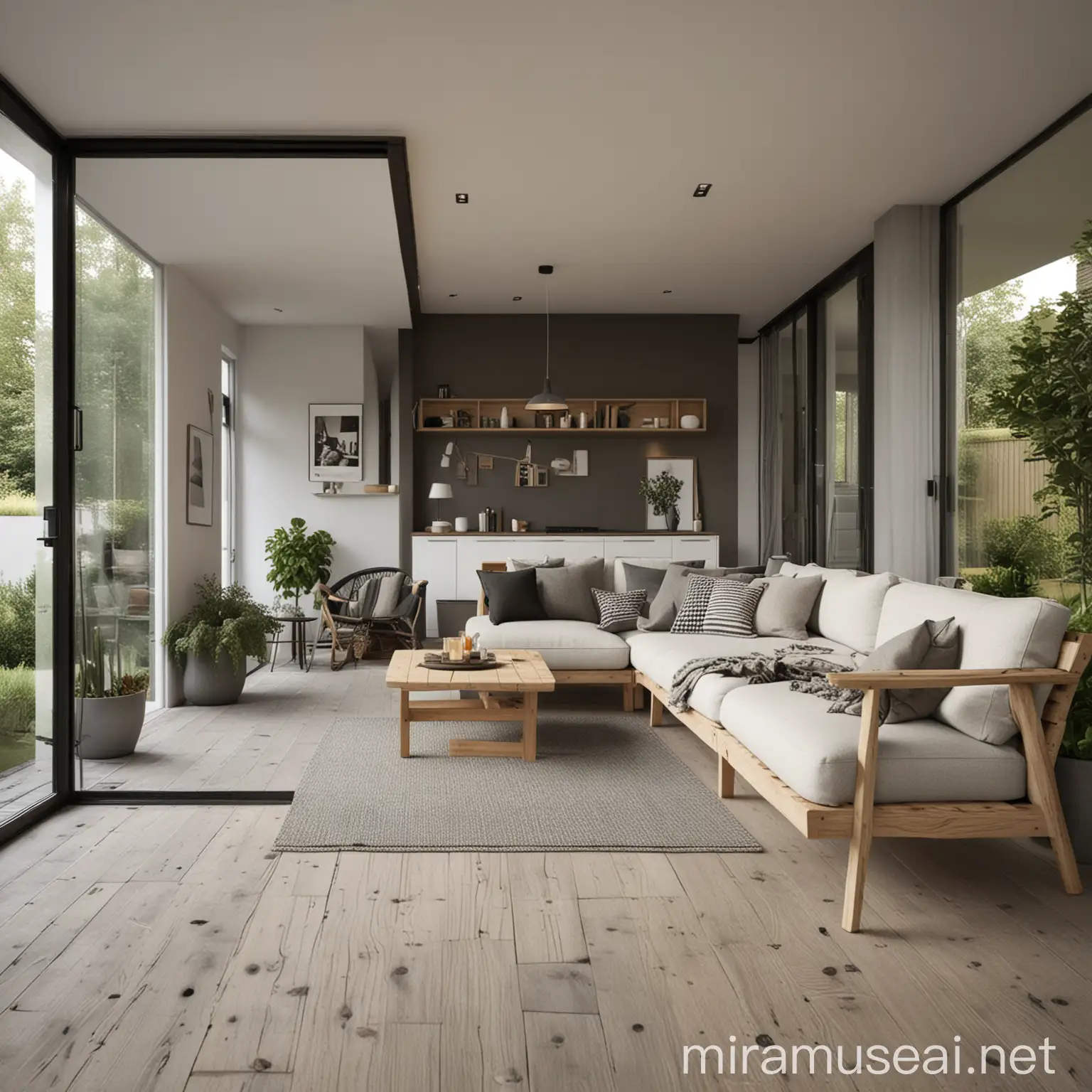 Scandinavian Bachelor Living Room with Terrace Access