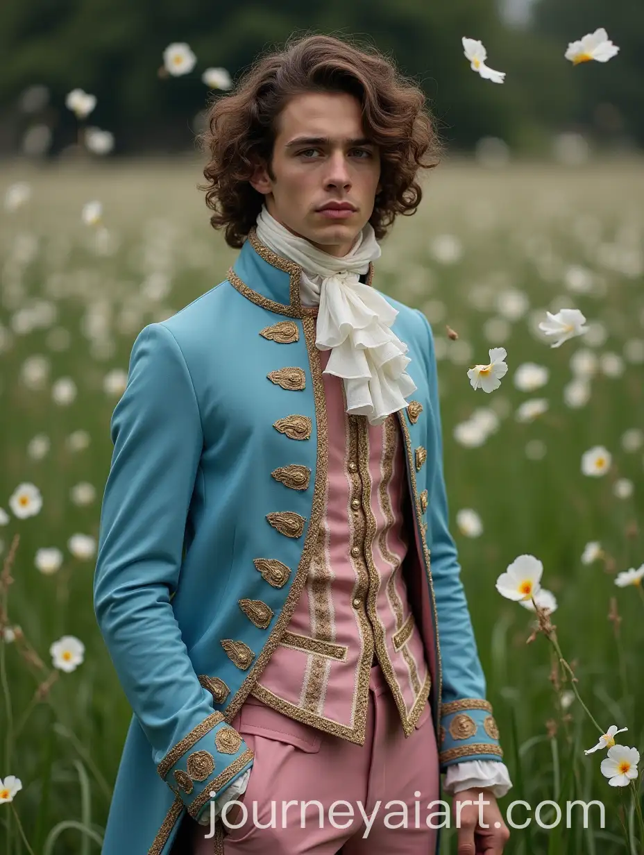 18th-Century-French-Estate-with-Noble-Man-in-Gucci-Style-and-Flying-Petals