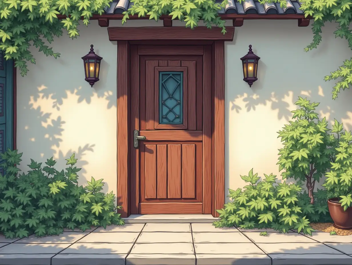 A wall with an anime-style door