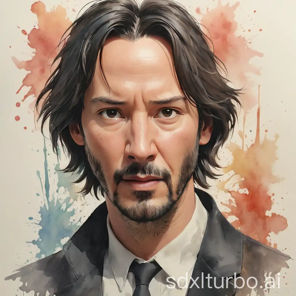 HandDrawn-Watercolor-Portrait-of-Keanu-Reeves