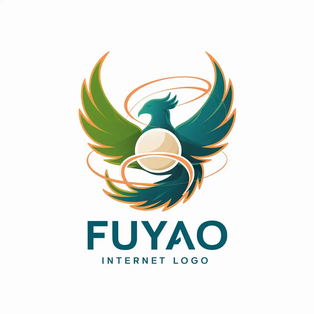 Logo Design for FuYao Phoenix with Green and Blue Colors and Minimalistic Style