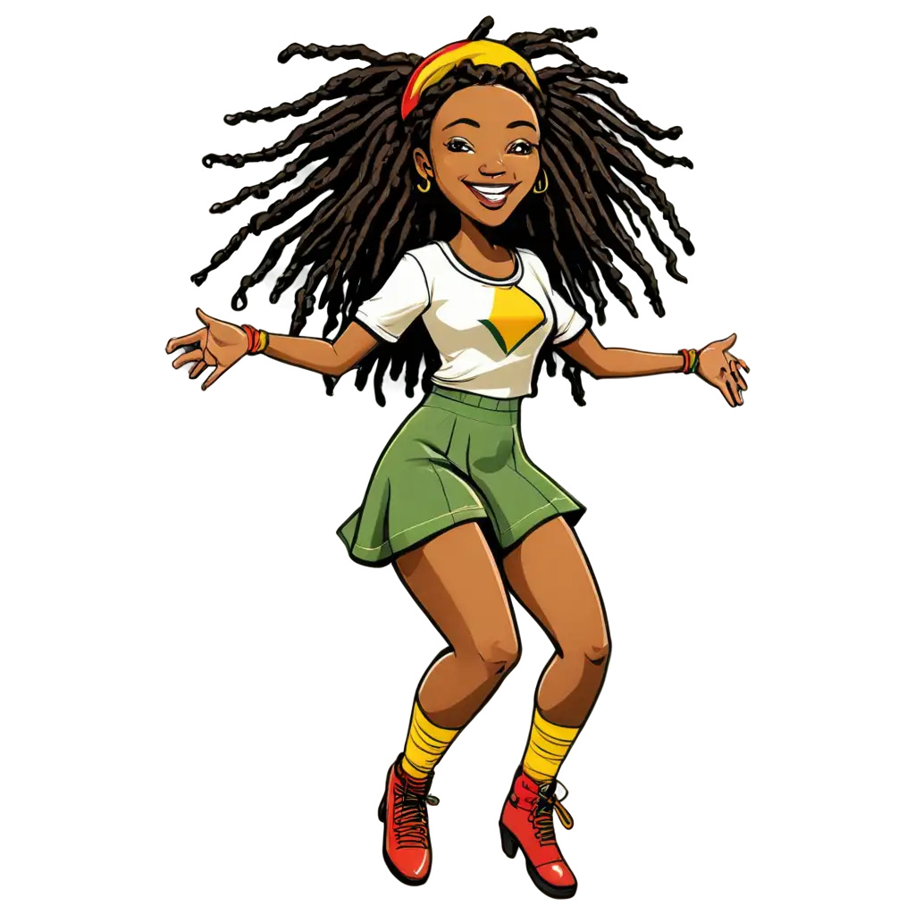 Vibrant-Cartoon-Drawing-of-a-Happy-African-Woman-Dancing-to-Reggae-Music-in-PNG-Format