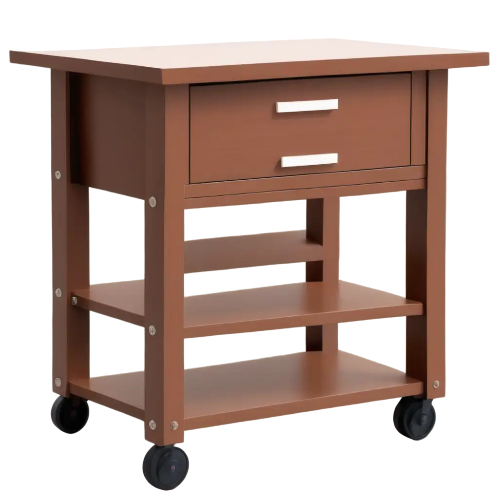 Cartoon-Style-Brown-Bedside-Table-with-Shelf-on-Wheels-PNG-Image