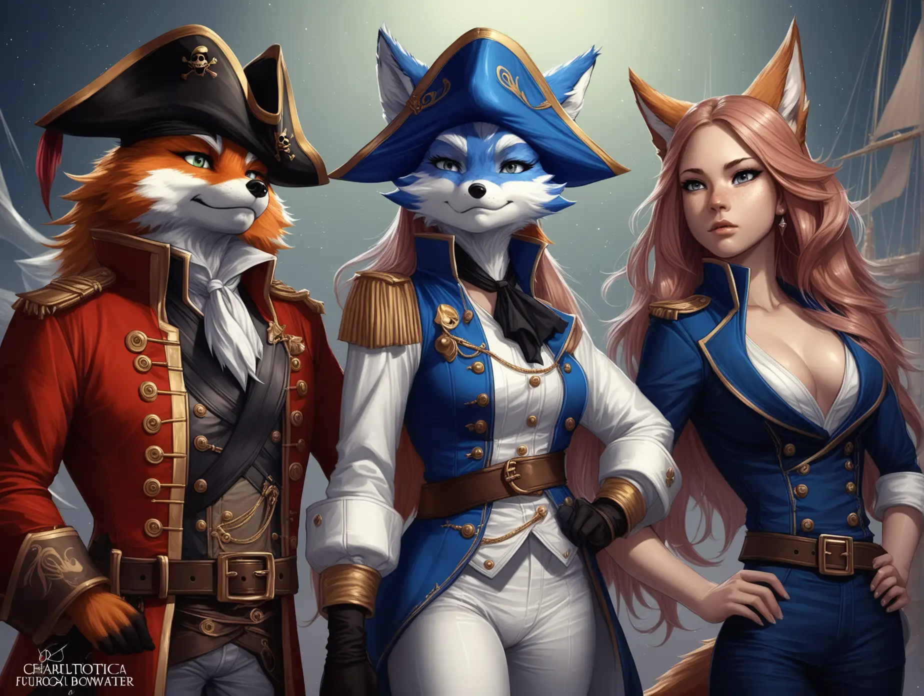 Krystal - Star Fox, Charlie Bowater, Fantasy, Loona - Helluva Boss, Furry, Furotica, pirate clothing, Grey eyes