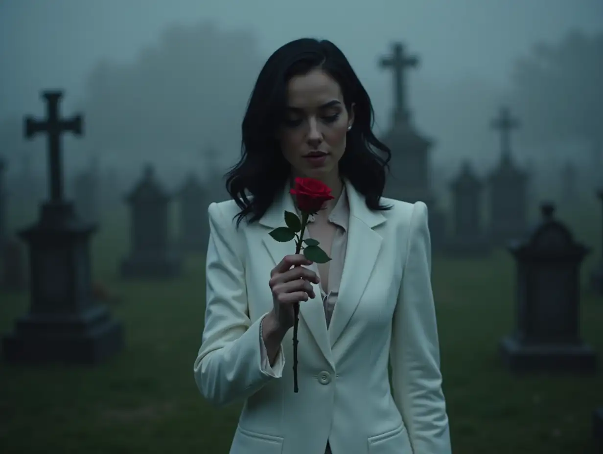 Teagan-Croft-as-Female-Vessel-of-Lucifer-in-Graveyard-Holding-Rose-in-Dark-Foggy-Daytime