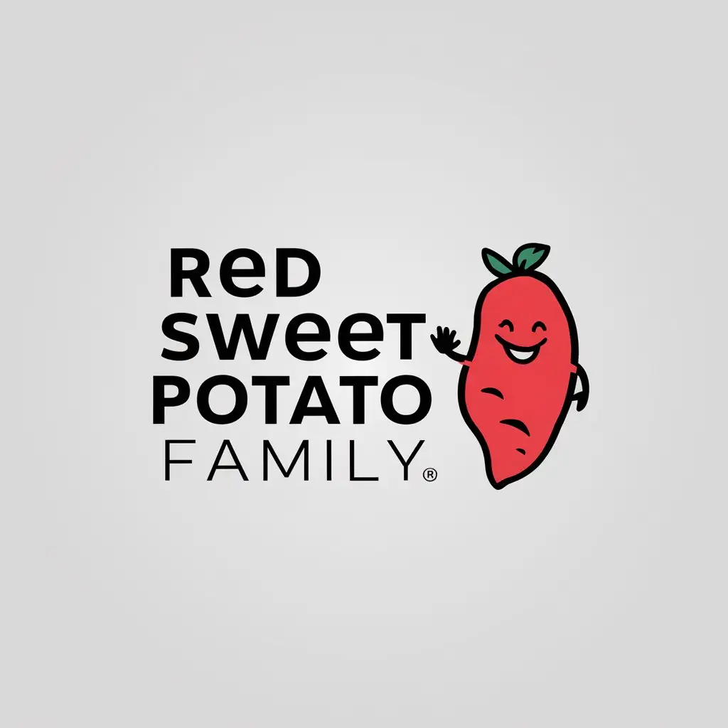 a logo design,with the text "red sweet potato family", main symbol:sweetpotato、cartoon character,Minimalistic,be used in agriculture industry,clear background