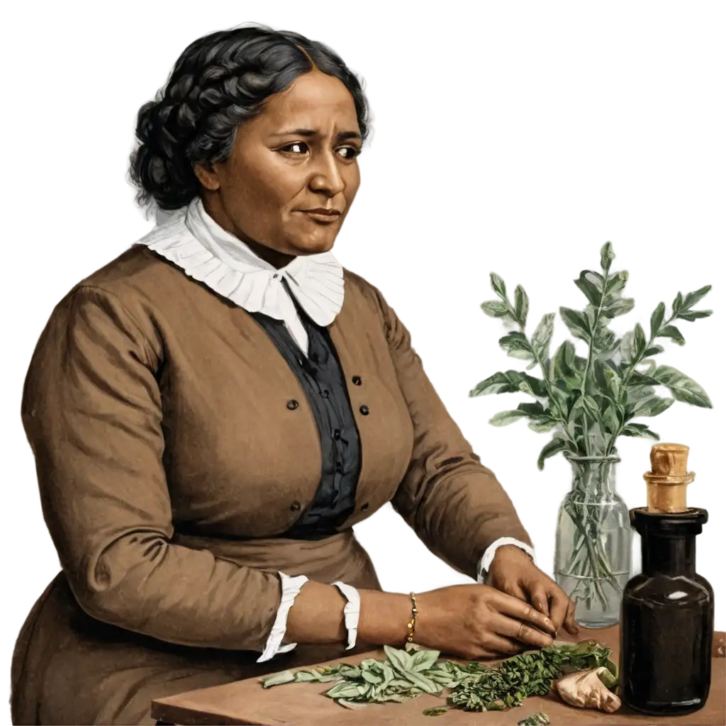 Mary-Seacole-Learning-Herbal-Medicine-PNG-Image-Illustration-for-Historical-Education