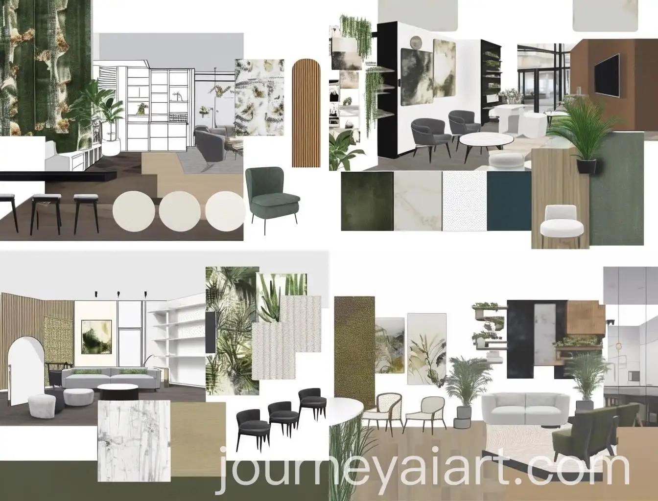 Modern-Spacious-Showroom-with-Botanical-Wallpaper-and-Textured-Wood-Walls