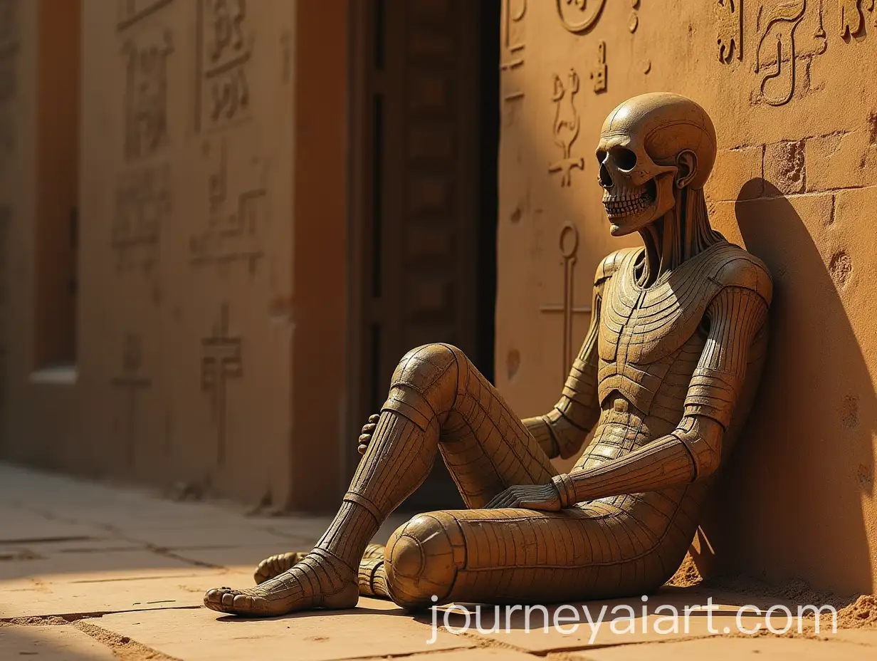 Surreal-Egyptian-Mummy-Leaning-Against-a-Wall
