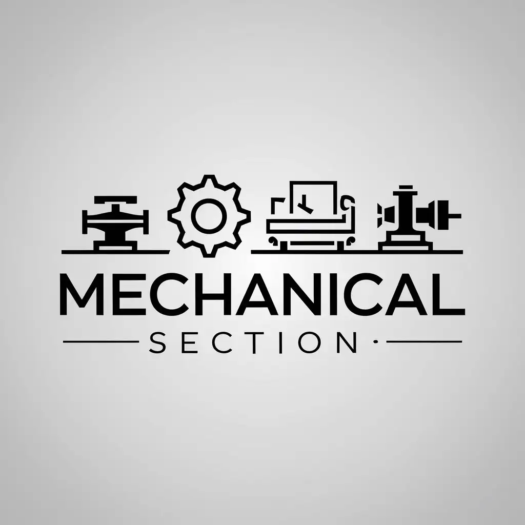 a logo design,with the text "mechanical section", main symbol:Valve, gear, plotter, lathe,Minimalistic,be used in Technology industry,clear background