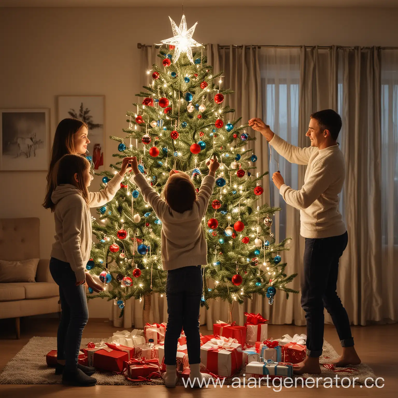 Family-Decorating-a-New-Year-Tree-Together